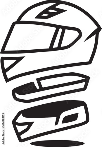 Exploded Motorcycle Helmet Layers – Minimalist Line Art Safety Diagram