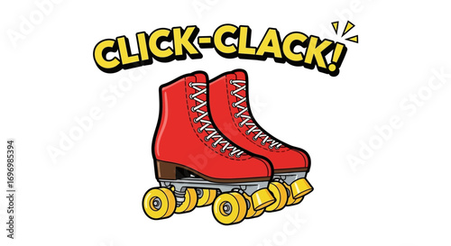 Cartoon Red Roller Skates with Yellow Wheels and White Laces