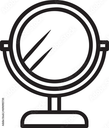 Round Vanity Mirror on Stand – Minimalist Line Art for Home & Beauty Illustration
