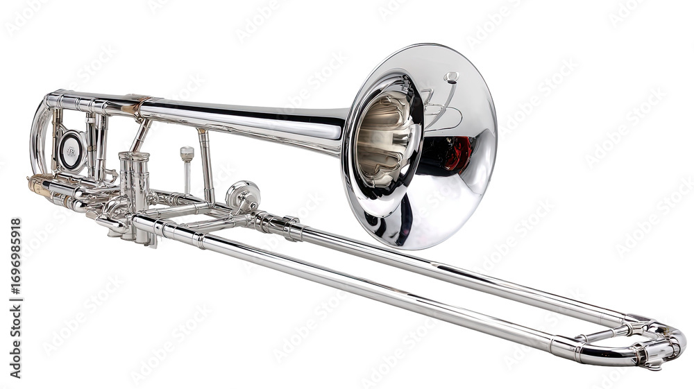 Obraz premium Polished chrome trombone angled view