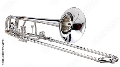 Polished chrome trombone angled view