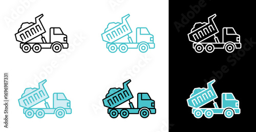 Construction truck for building and material delivery icon in line and fill style