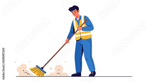 City Sanitation: A dedicated sanitation worker, equipped with a sturdy broom, meticulously clears debris. Highlighting the importance of urban cleanliness and environmental responsibility.