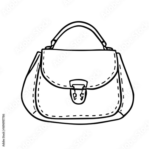 Hand-drawn handbag black and white sketch style vector illustration on transparent background