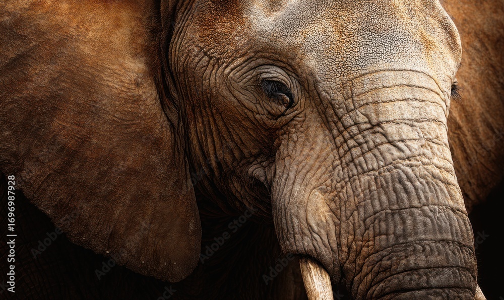 Fototapeta premium Close-up of an elephant's face. Detailed skin textures