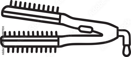 Hair Straightener Brush – Minimalist Line Art for Beauty Tech Illustration