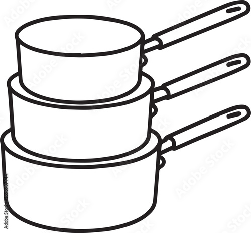 Nested Saucepan Set – Minimalist Line Art for Kitchen Storage Illustration