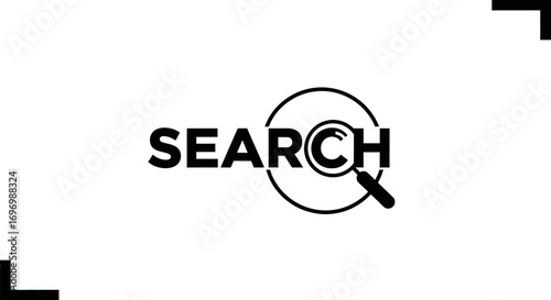 Search Text with Magnifying Glass Icon in Black and White