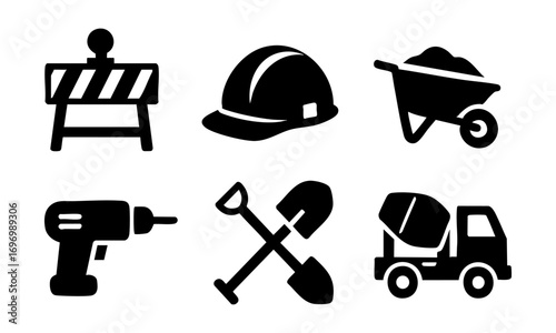 Set of icons related to construction vector 
