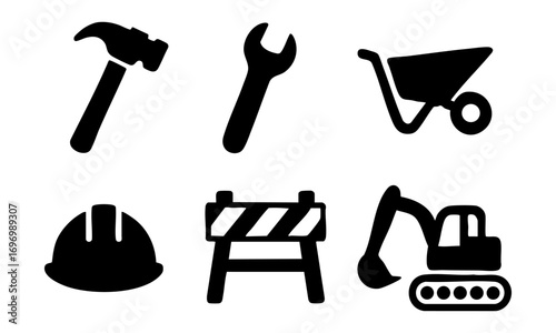 Set of icons related to construction vector 