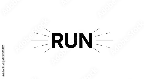 Bold "RUN" Text with Speed Lines, Black on White
