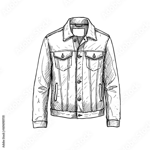 Hand-drawn sketch vector illustration of a denim jacket on a transparent background