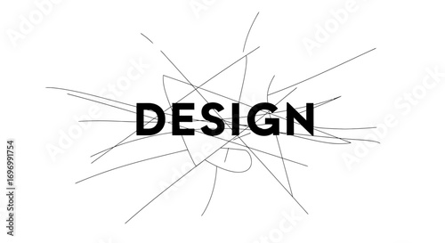 Bold "DESIGN" Text with Abstract Line Art on White Background
