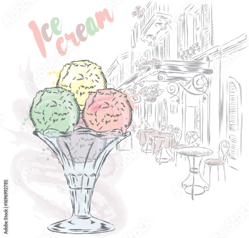 Vintage hand-drawn ice cream. Vector illustration