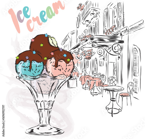 Vintage hand-drawn ice cream. Vector illustration