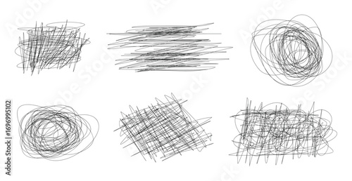 Set of childish drawing. Doodle elements drawn with marker collection. Marker scrawls isolated on white background. Hand drawn curl, swirl and scribble elements. Drawn in black marker. Vector