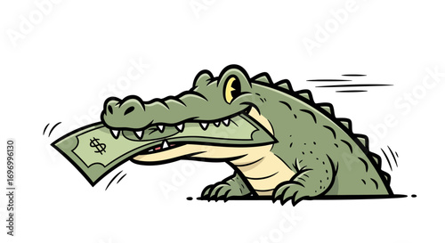 Cartoon Alligator Running with Money in its Mouth