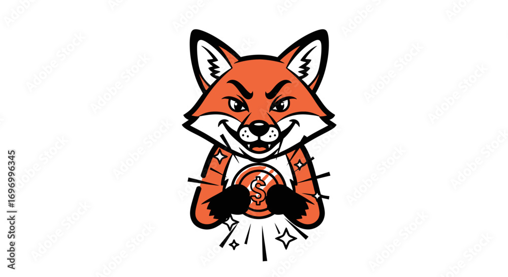 Obraz premium Fox Cartoon Character Holding Money