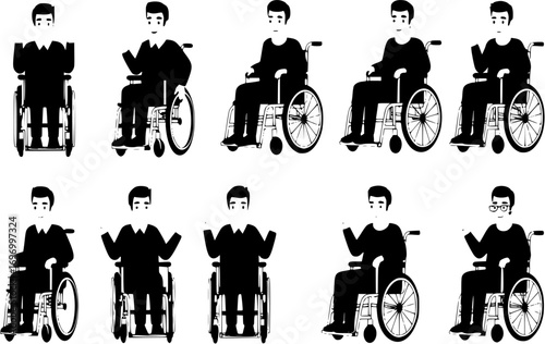 Man in wheelchair silhouette isolated on white background
