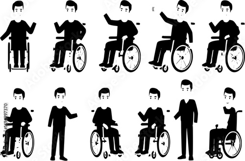 Man in wheelchair silhouette isolated on white background
