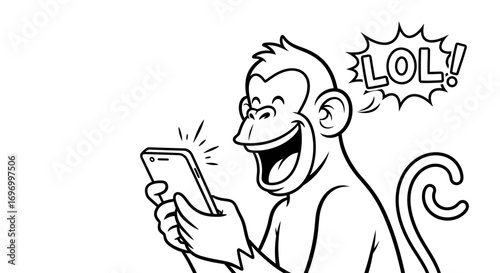 Happy Monkey Looking at Smartphone with LOL!