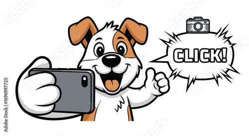 Happy Cartoon Dog Taking a Selfie with Smartphone