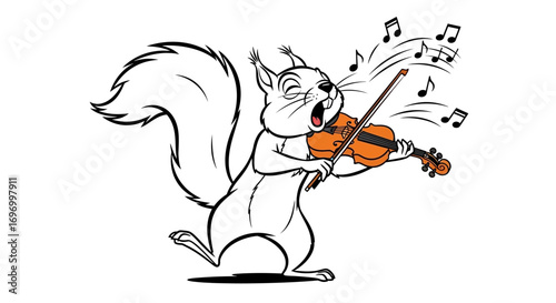 Cartoon Squirrel Playing Violin with Musical Notes