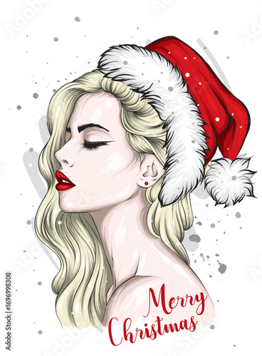 Beautiful girl in stylish clothes. Fashion and style. New Year and Christmas. Vector illustration.