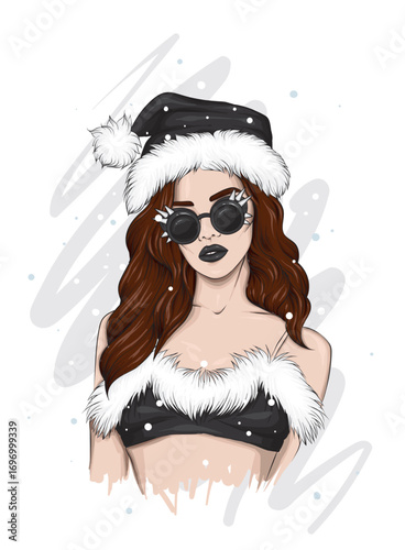 Beautiful girl in stylish clothes. Fashion and style. New Year and Christmas. Vector illustration.