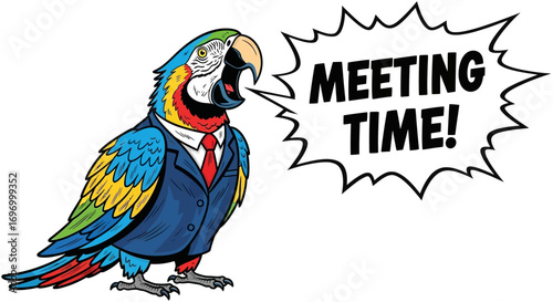Parrot in Suit Announces Meeting Time