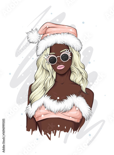Beautiful girl in stylish clothes. Fashion and style. New Year and Christmas. Vector illustration.