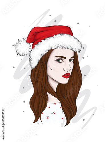 Beautiful girl in stylish clothes. Fashion and style. New Year and Christmas. Vector illustration.