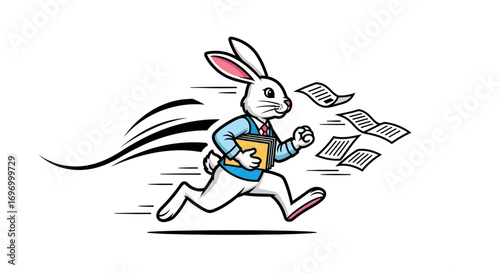 Cartoon Rabbit Running with Documents and Speed Lines