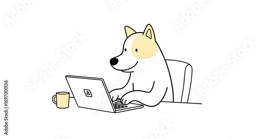 Cartoon Dog Working on Laptop