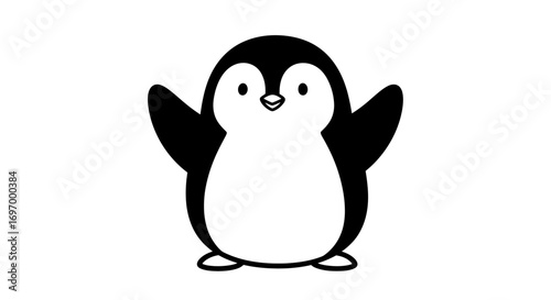 Cheerful Black and White Cartoon Penguin Illustration