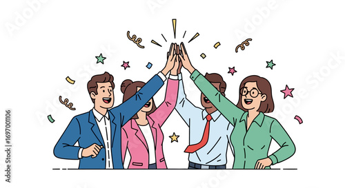 Diverse Business Team Celebrating Success with High Five