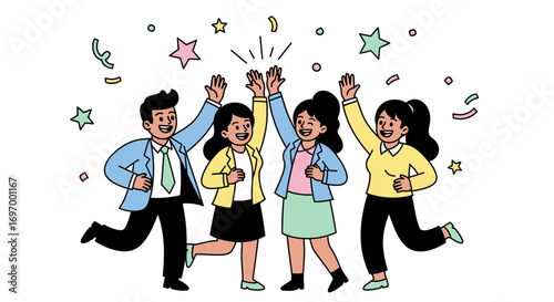 Cheerful Team Celebrating Success with High Fives