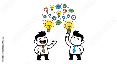 Two Businessmen Sharing Ideas with Light Bulbs