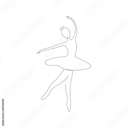 Single line drawing of a ballerina in a tutu dancing