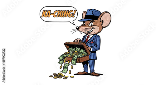 Cartoon Mouse in Suit with Money and Speech Bubble