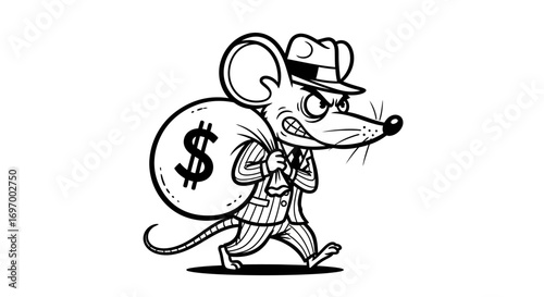 Cartoon Mouse in Suit Carrying Money Bag