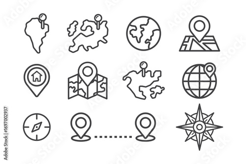 vector illustration Set of Navigation and Map Icon Line Drawings