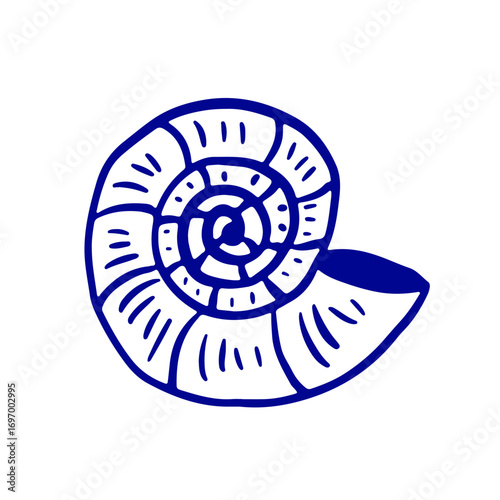 Hand drawn blue seashell design element. Nautilus shell