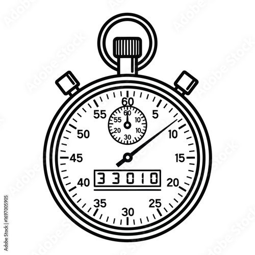 Classic stopwatch timekeeping device for measuring elapsed time and chronological intervals vector