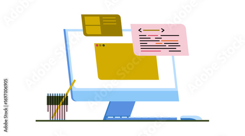 Code lines on desktop computer screen
