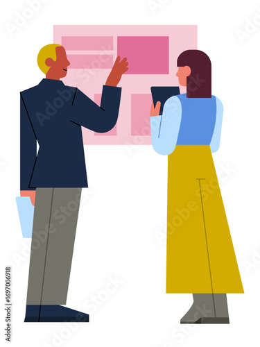 Man and woman discussing project