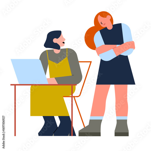 Female colleagues talking while working