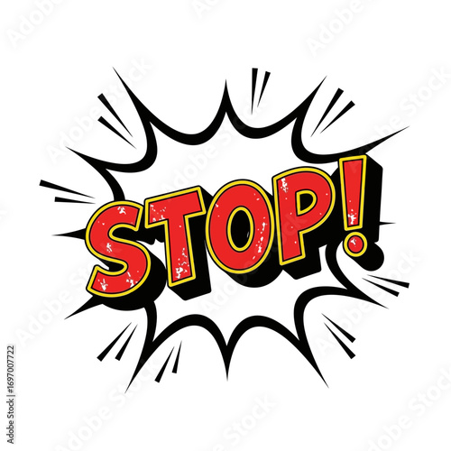 Comic Book Style "STOP!" Exclamation with Speech Bubble