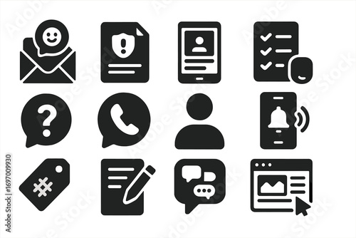 Forum Onboarding Icons. Solid style icons of forum onboarding: welcome message, forum rules, intro post, getting started checklist