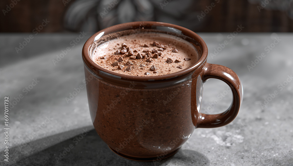 Obraz premium Rich Chocolate Drink with Dusty Topping in Cup